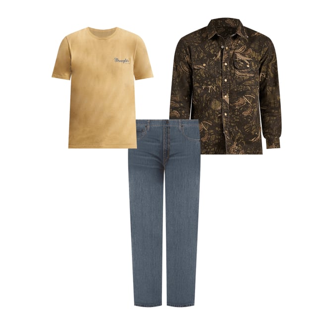 Men's Wrangler Mineral Wash Back Graphic T-Shirt in Pale Gold Heather