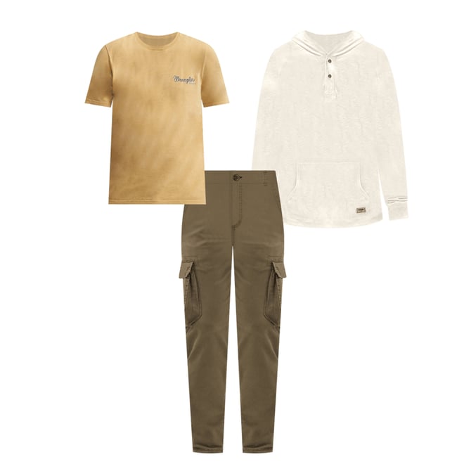 Men's Wrangler Mineral Wash Back Graphic T-Shirt in Pale Gold Heather