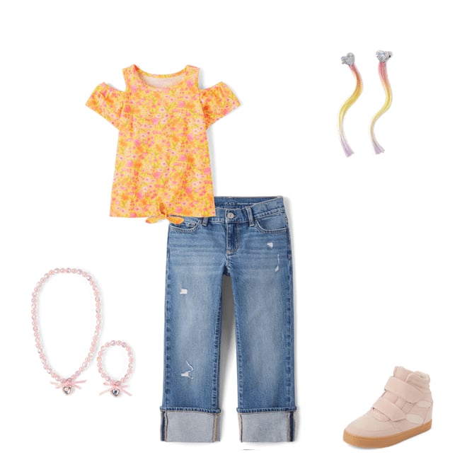 Girls Ripped Roll Cuff Straight Jeans - BLUE | The