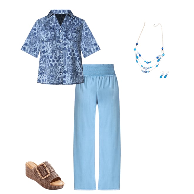  Cato Fashions | Cato Smocked Chambray Wide Leg Pants