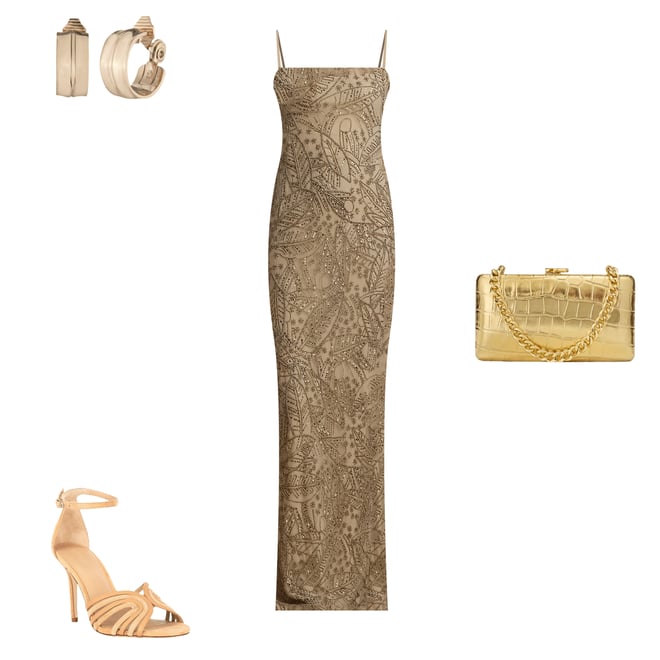 Lauren Ralph Lauren Mesh Beaded Palm Print Square Neck