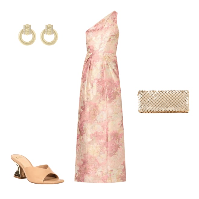 Aidan Mattox Jacquard Floral Print One-Shoulder Neck