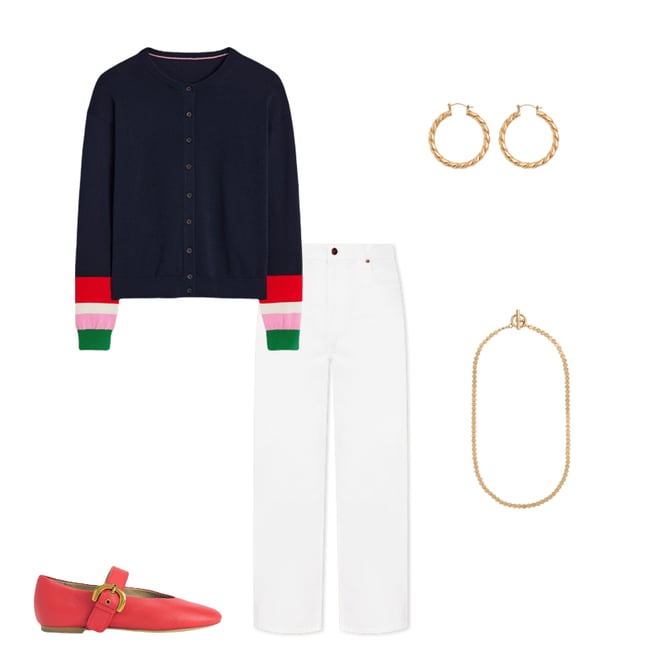 1st bundle featuring 4 items which compliment Lara Relaxed Cotton Cardigan-Navy, Cuff Stripe
