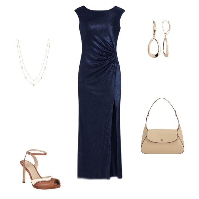 Lauren Ralph Lauren Cap Sleeve Boat Neck Metallic Jersey Long Sheath Dress  | Dillard's