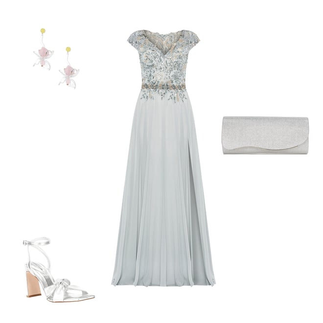 Mac Duggal☆VネックスリットAラインドレス Mac Duggal Beaded Shoulder Deep V-Neck Cap Sleeve Thigh High