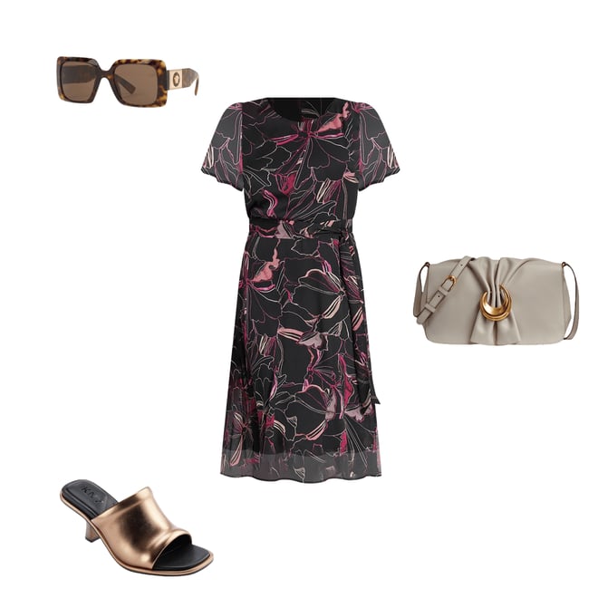 ◆Donna Karan プリントフィット&フレアシャツドレス DKNY by Donna Karan Short Sleeve Printed Fit and Flare Midi