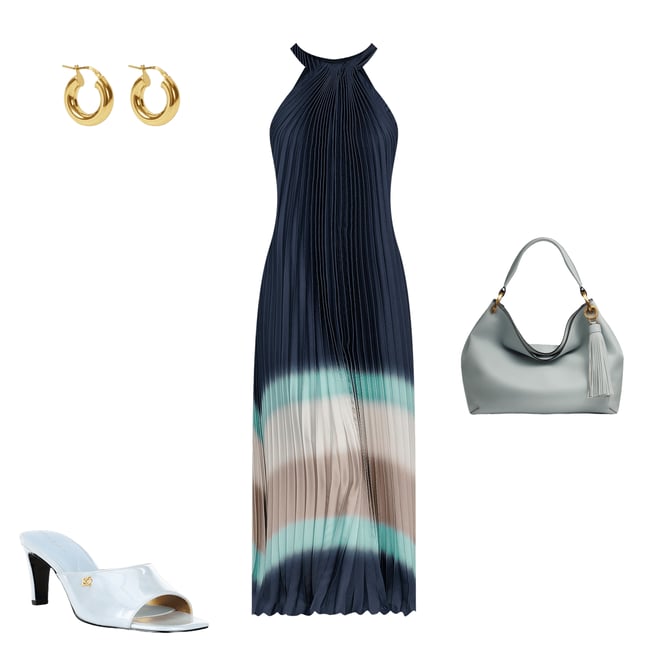 DKNY by Donna Karan Pleated Charmeuse Ombre Print Halter