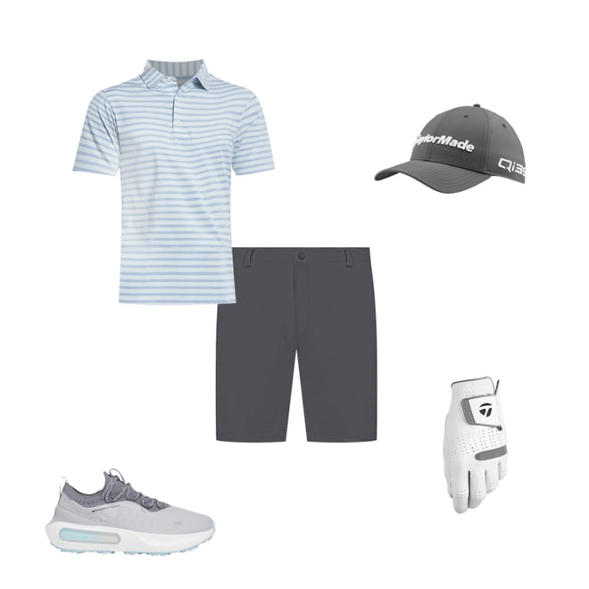 FootJoy Heather Stripe Lisle Golf Polo - Heather Blue Jay/Heather Pistachio