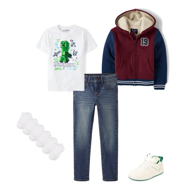 2nd bundle featuring 4 items which compliment Kids Varsity Patch Premium Fleece Sherpa Lined Zip Up Hoodie