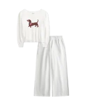 Slouchy Off-the-Shoulder Dachshund Graphic Sweater