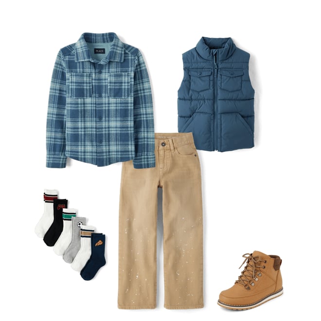 3rd bundle featuring 4 items which compliment Kids Cozy Plaid Knit Button Up Shirt