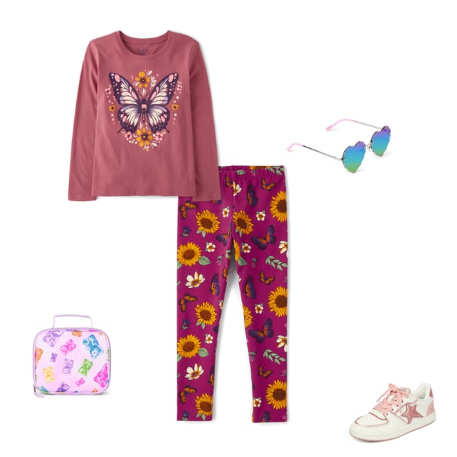 1st bundle featuring 4 items which compliment Girls Floral Butterfly Graphic Tee