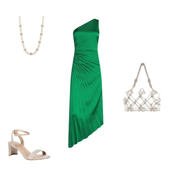 Belle by Badgley Mischka Kelsey Sleeveless One Shoulder Asymmetric Fit and Flare Dress