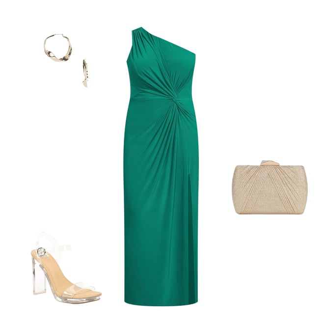Marina Plus Size Knot Front One Shoulder Sheath Dress
