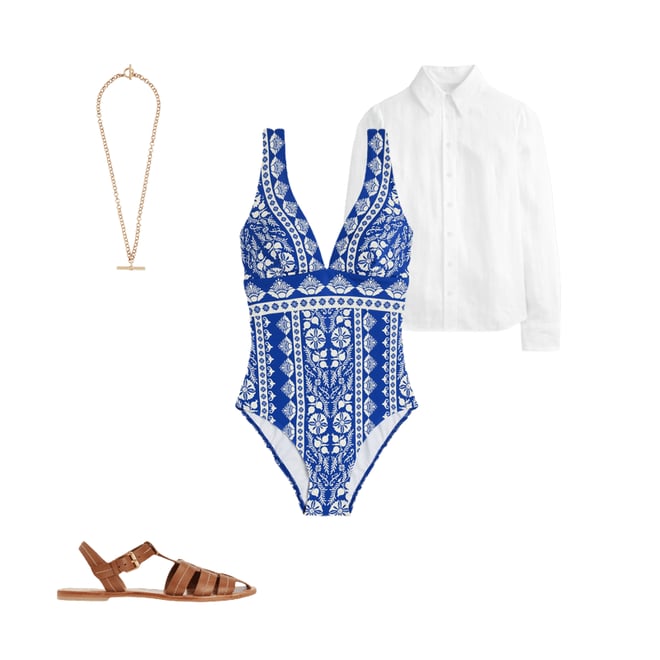 1st bundle featuring 3 items which compliment Porto V-Neck Swimsuit-Bright Blue, Ornate Stripe