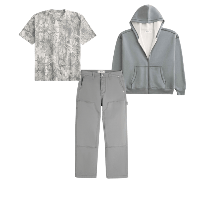 Boxy Waffle-Lined Zip-Up Hoodie