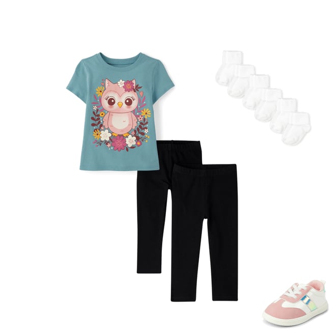 1st bundle featuring 3 items which compliment Toddler Girls Flower Owl Graphic Tee