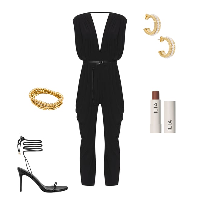 3rd bundle featuring 4 items which compliment Square Sleeve Waterfall Jumpsuit