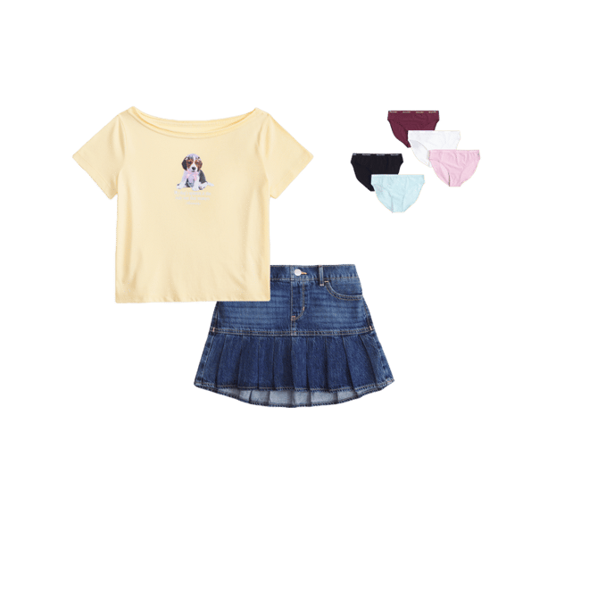 denim drop-waist pleated skort