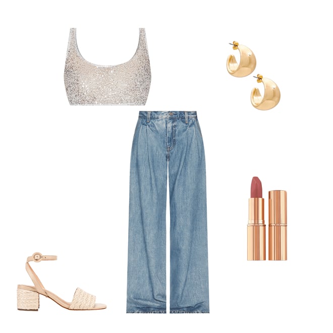 1st bundle featuring 4 items which compliment Double Pleated Wide Leg Jeans