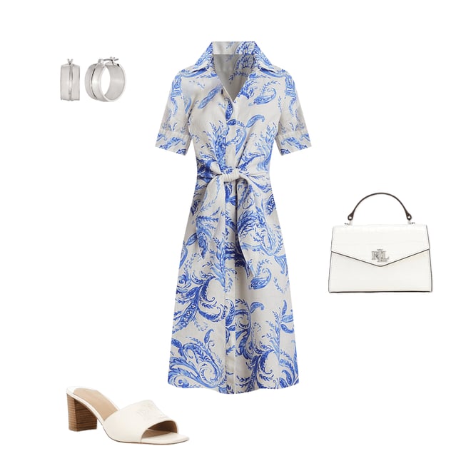 Lauren Ralph Lauren Paisley Tie-Front Linen Fit & Flare Midi