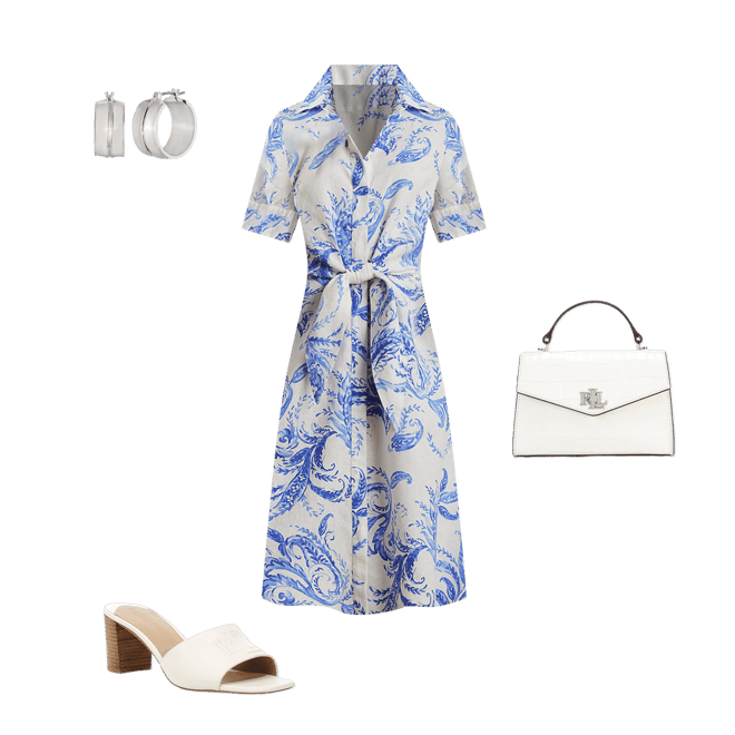 ☆US発*LAUREN*新作*Paisleyリネンシャツドレス/WHITE☆ Lauren Ralph Lauren Women's Paisley Tie-Front Linen