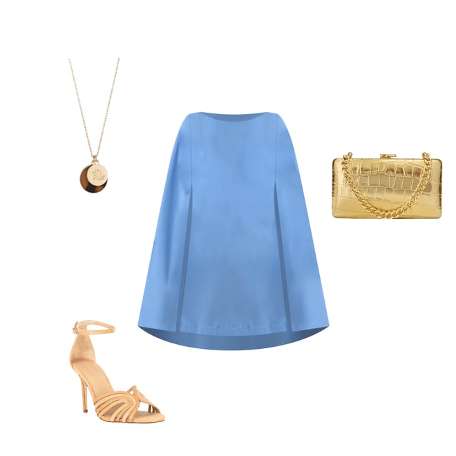 Lauren Ralph Lauren Georgette Crew Neck Cape Overlay A-Line