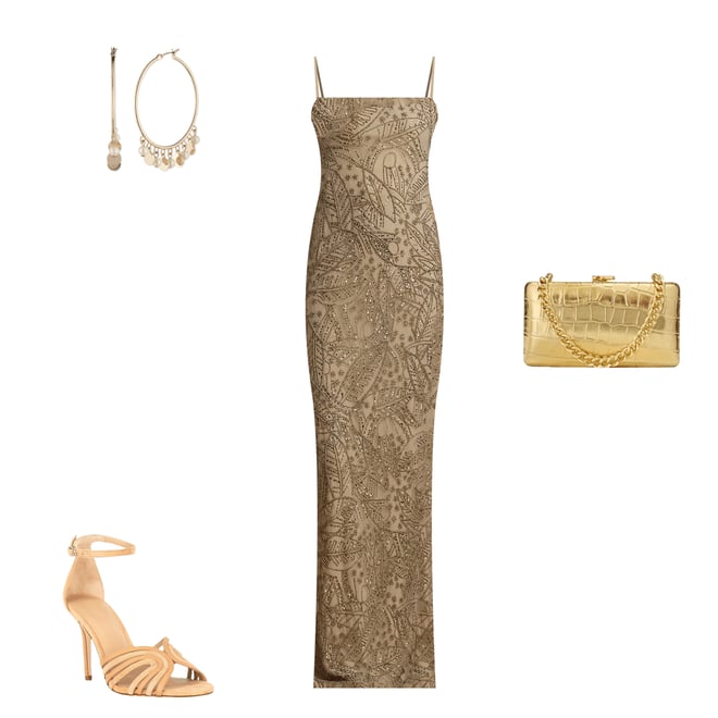 Lauren Ralph Lauren Mesh Beaded Palm Print Square Neck