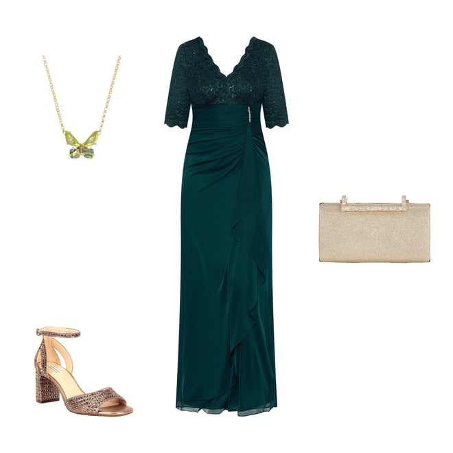 green velvet party dress Elegant Emerald Green Velvet Evening Dress with Gloves SF378 – Sharon Said main image 0
