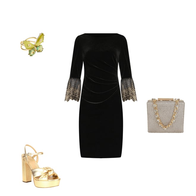 Jessica Howard Petite Size Stretch Velvet Lace Bell Sleeve Sheath