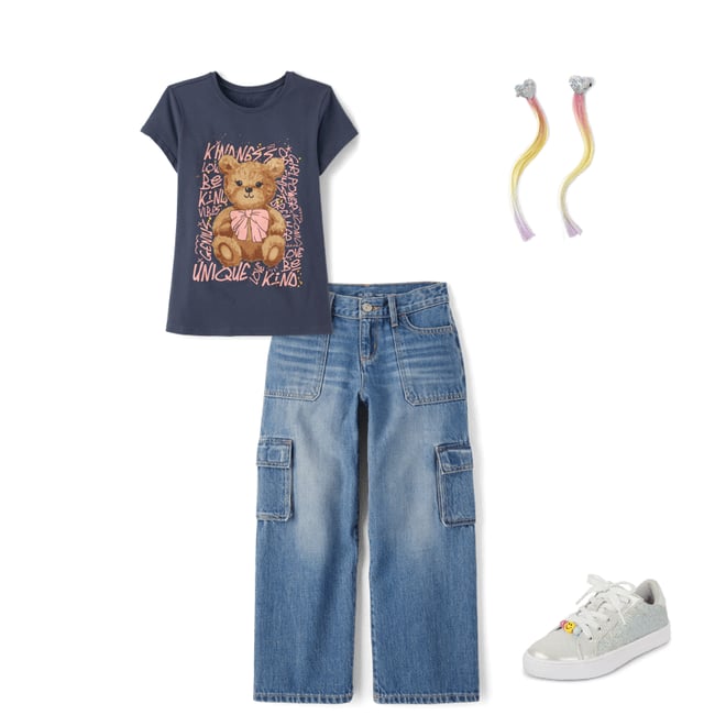 1st bundle featuring 3 items which compliment Girls Bear Positive Words Graphic Tee