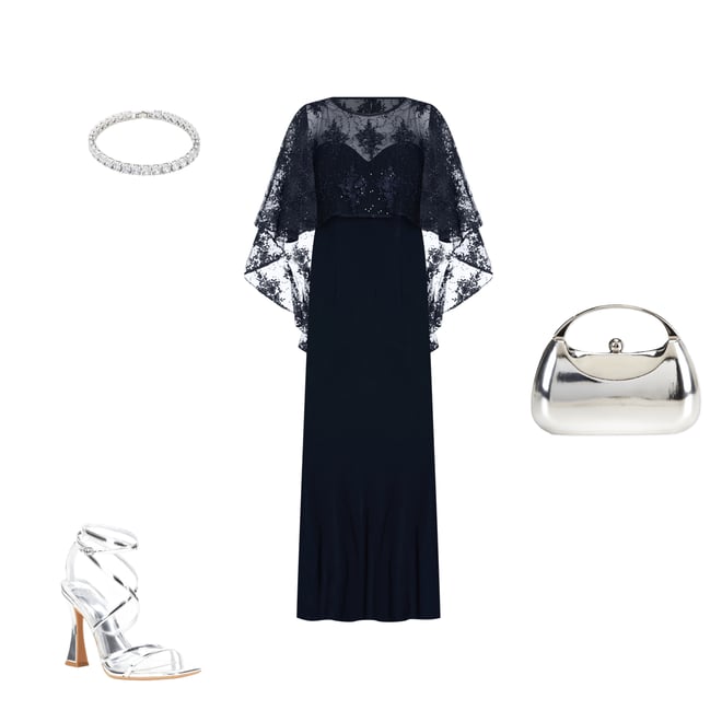 【RE RHEE】24SS SWEETHEART-NECK SLEEVES DRESS MIDNIGHT NAVY Noir Midnight Navy Bow One-shoulder Floral Metallic Jacquard