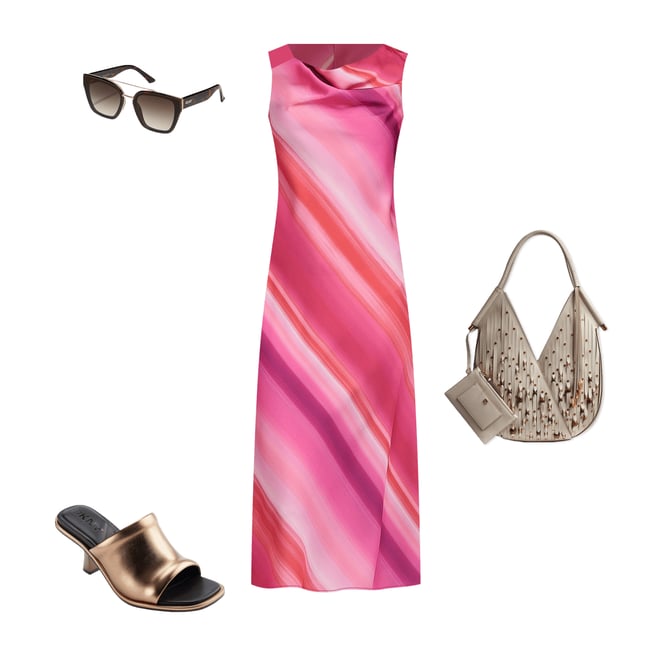 【Donna Karan New York】Printed Cowl-Neck Midi Dress Donna Karan Cowl Neck Floral Print Asymmetric Hem Midi Dress