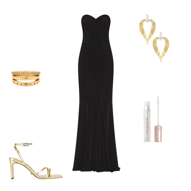 3rd bundle featuring 4 items which compliment Strapless Shirred Front Fishtail Gown