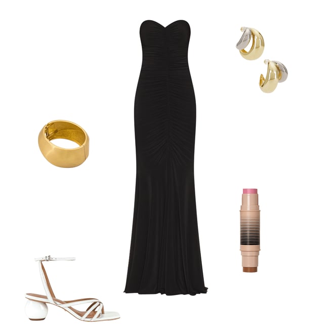 1st bundle featuring 4 items which compliment Strapless Shirred Front Fishtail Gown