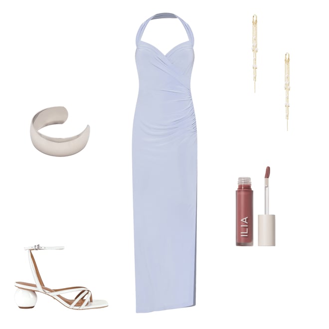 1st bundle featuring 4 items which compliment x REVOLVE Halter Sweetheart Side Drape Gown