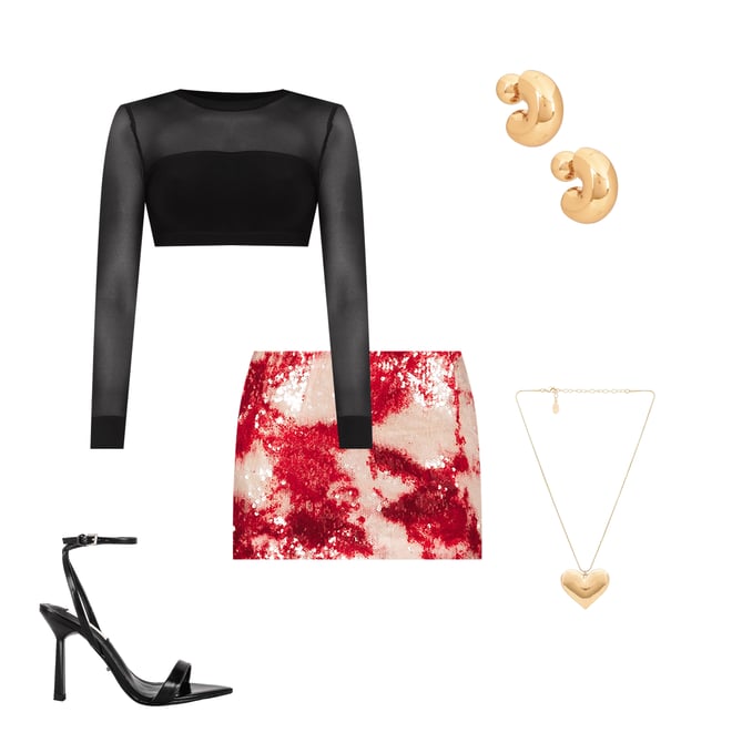 2nd bundle featuring 4 items which compliment X Revolve Crewneck Banded Midriff Top in Black Mesh