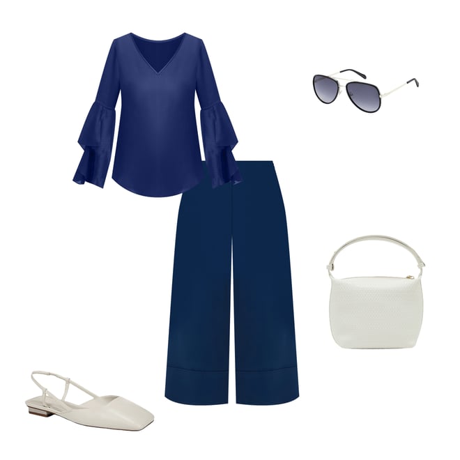 ブルレア　bluelea Back flare jacquard blouse BLUELEA Blure Back Flare Jacquard Blouse, Navy, Brand New