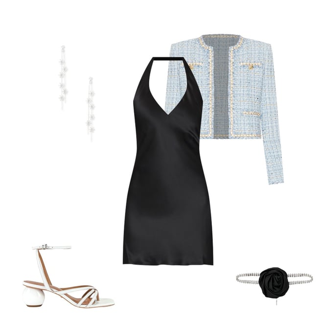 Generation Love Betsy Buttoned Tweed Blazer in Sky Blue