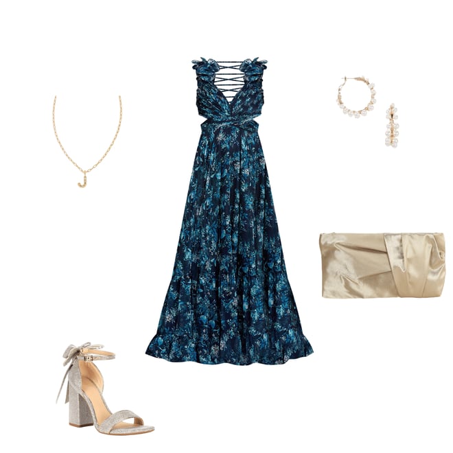 Mac Duggal Floral Chiffon V-Neck Sleeveless Ruffle Shoulder