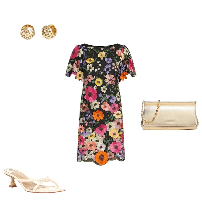 Élisaページ Eliza J 3D Embroidered Floral Mesh Boat Neck Short Sleeve
