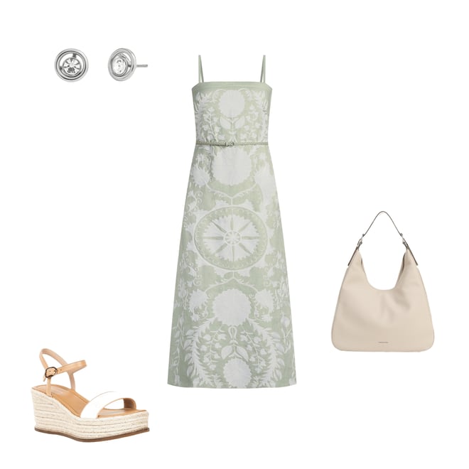 Le' AL.X Linen Embroidered Square Neck Sleeveless Spaghetti