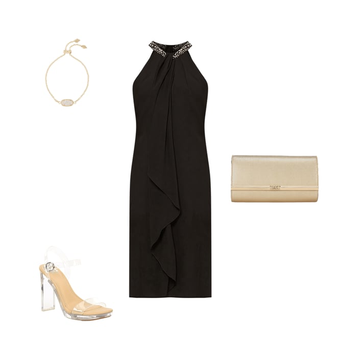 Ignite Evenings Petite Size Beaded Halter Neck Sleeveless