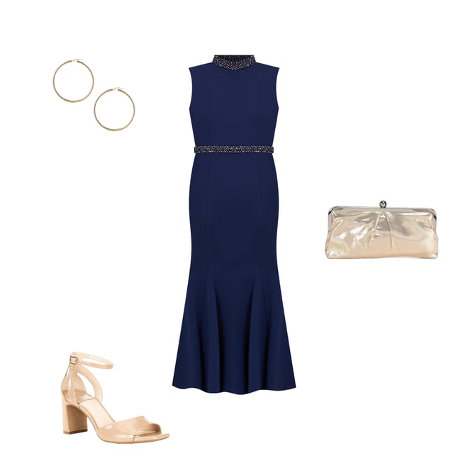 Adrianna Papell Mock Neck Pearl Trim Sleeveless Crepe Sheath