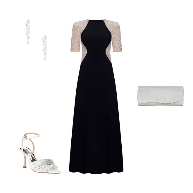 Xscape Petite Size Beaded Mesh Short Sleeve Sheath Gown | Dillard's