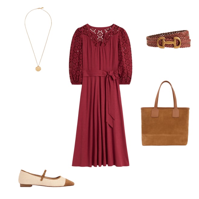 1st bundle featuring 4 items which compliment Eden Broderie Jersey Dress-Garnet Red