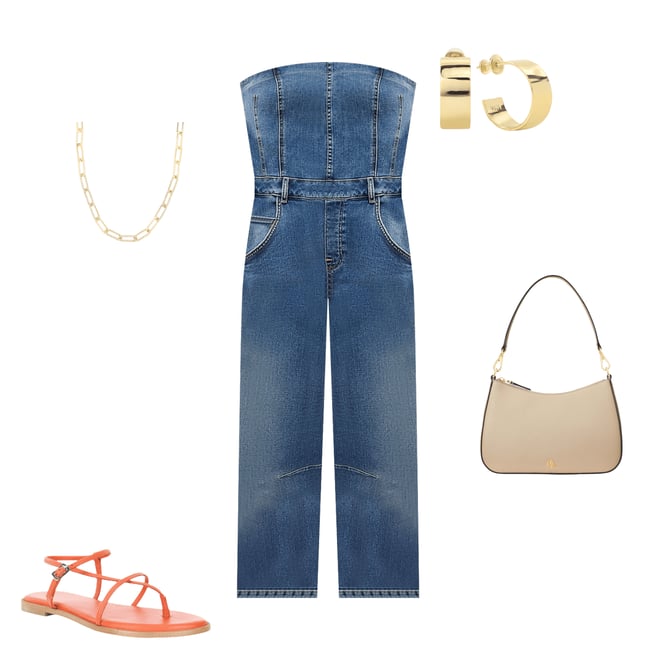 Free People Je Suis Pret Strapless Barrel Leg Denim Jumpsuit