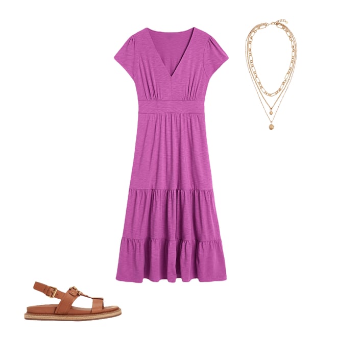 1st bundle featuring 2 items which compliment Eloise Tiered Jersey Dress-Foxglove Purple