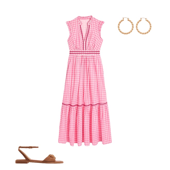 1st bundle featuring 2 items which compliment Wren Tiered Midi Dress-Salmon Pink Gingham