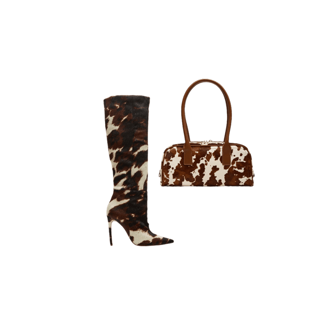 Steve Madden ★【スティレット ヒールブーツ】Nitro Brown Cow NITRO Brown Cow Print Pointed-Toe Stiletto Heel Knee-High